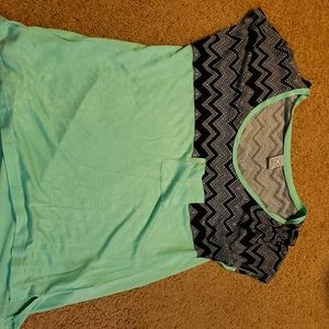 XS Mint Green Shirt with Black Geometric Top
